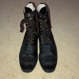 Dark brown pony skin combat boot